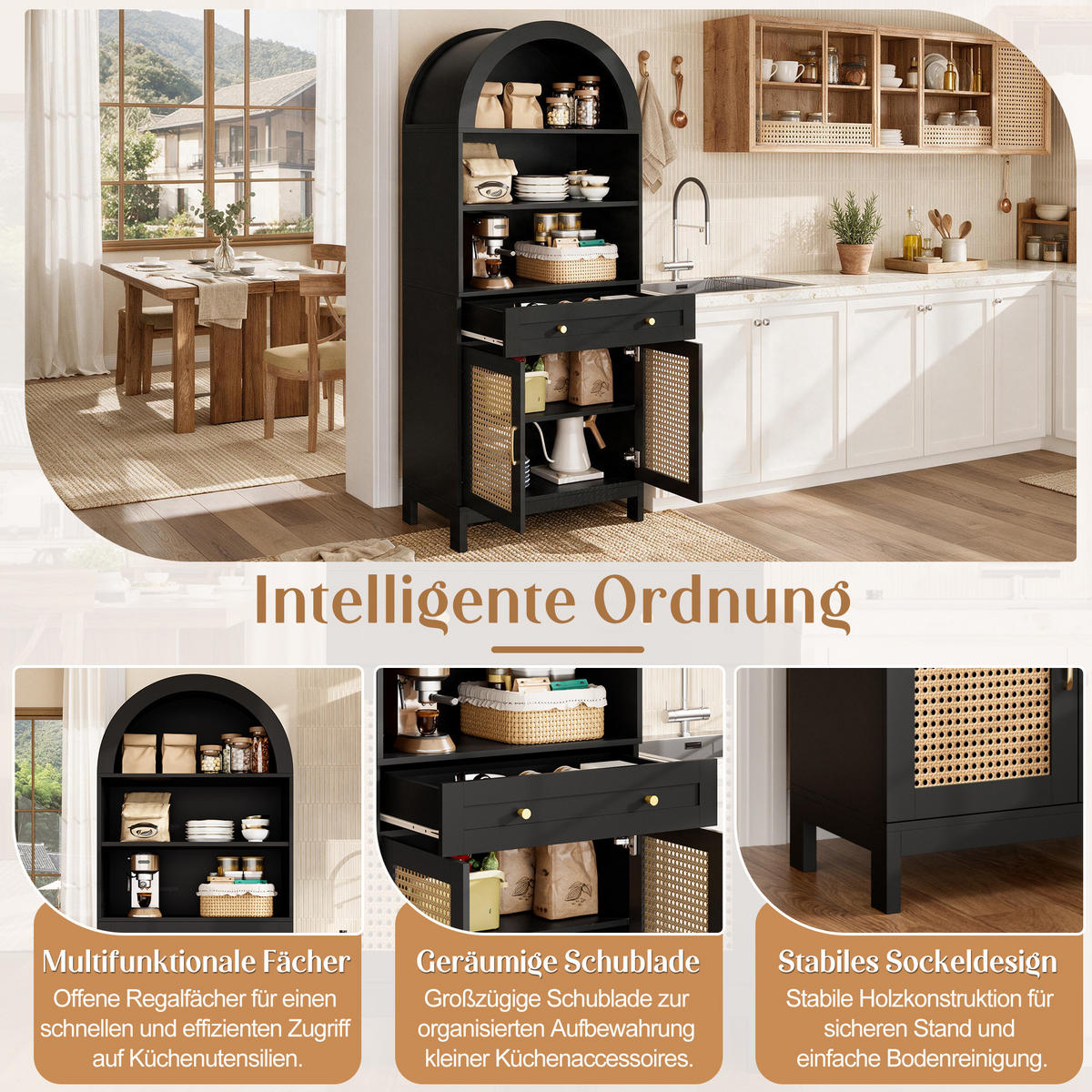 VITRINENSCHRANK in Schwarz und Holzoptik 70x40x170 cm mit 2 Türen und Schublade - Schwarz, Holzwerkstoff (40/170/70cm) - IVMEU