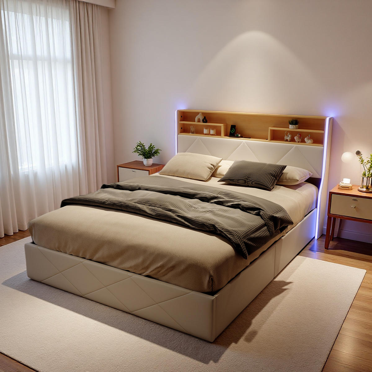POLSTERBETT 140x200 cm Weiß PU Leder LED USB Bettkasten - Weiß, Holz (140/200cm) - SHOPENTRA