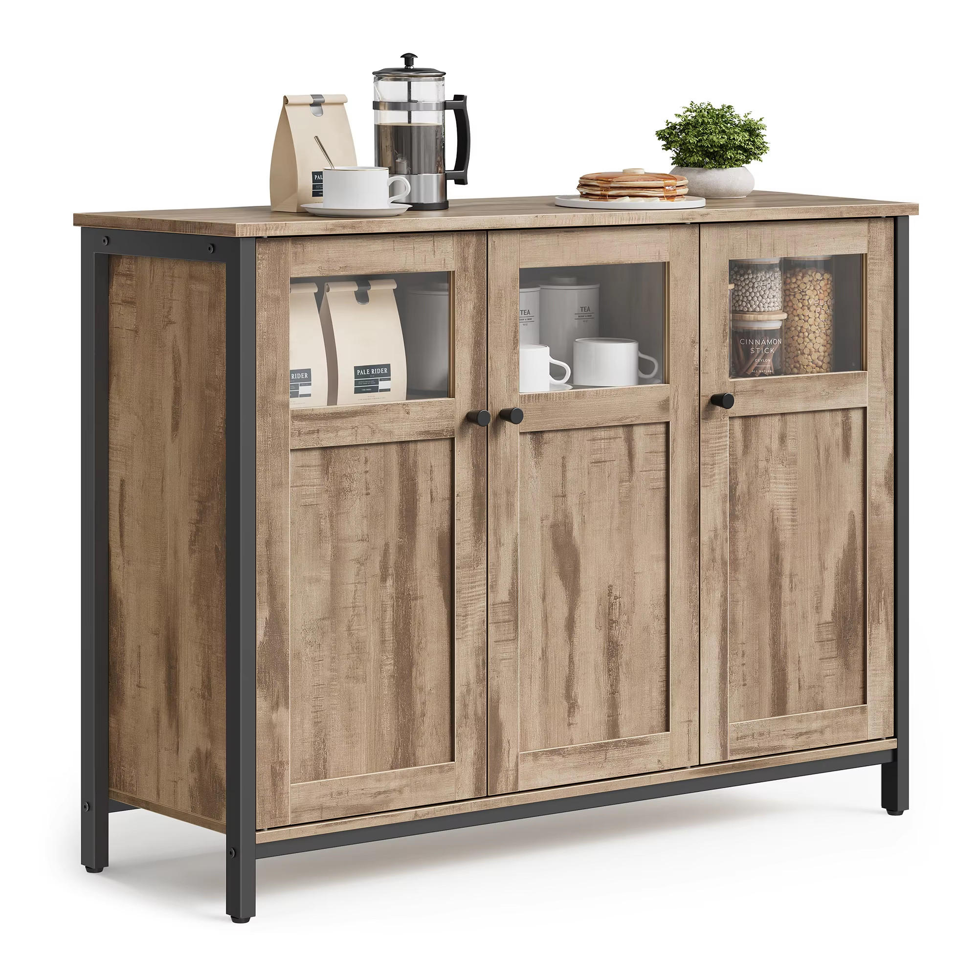 SIDEBOARD 100/75/35 cm Glastüren Stahlrahmen - Braun, Holz (100/75/35cm) - Kaket