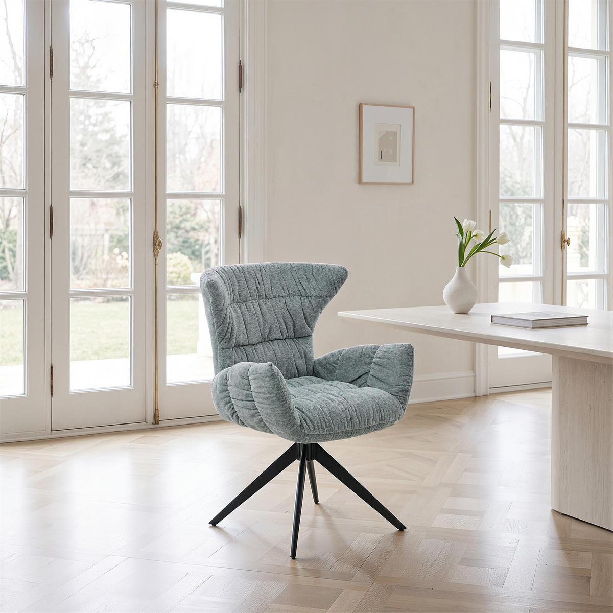 ESSZIMMERSTUHL 2er Set Sitzfläche 360° drehbar, Mikrofaser Blau - Blau, Textil/Metall (65/89/66cm) - Elementi