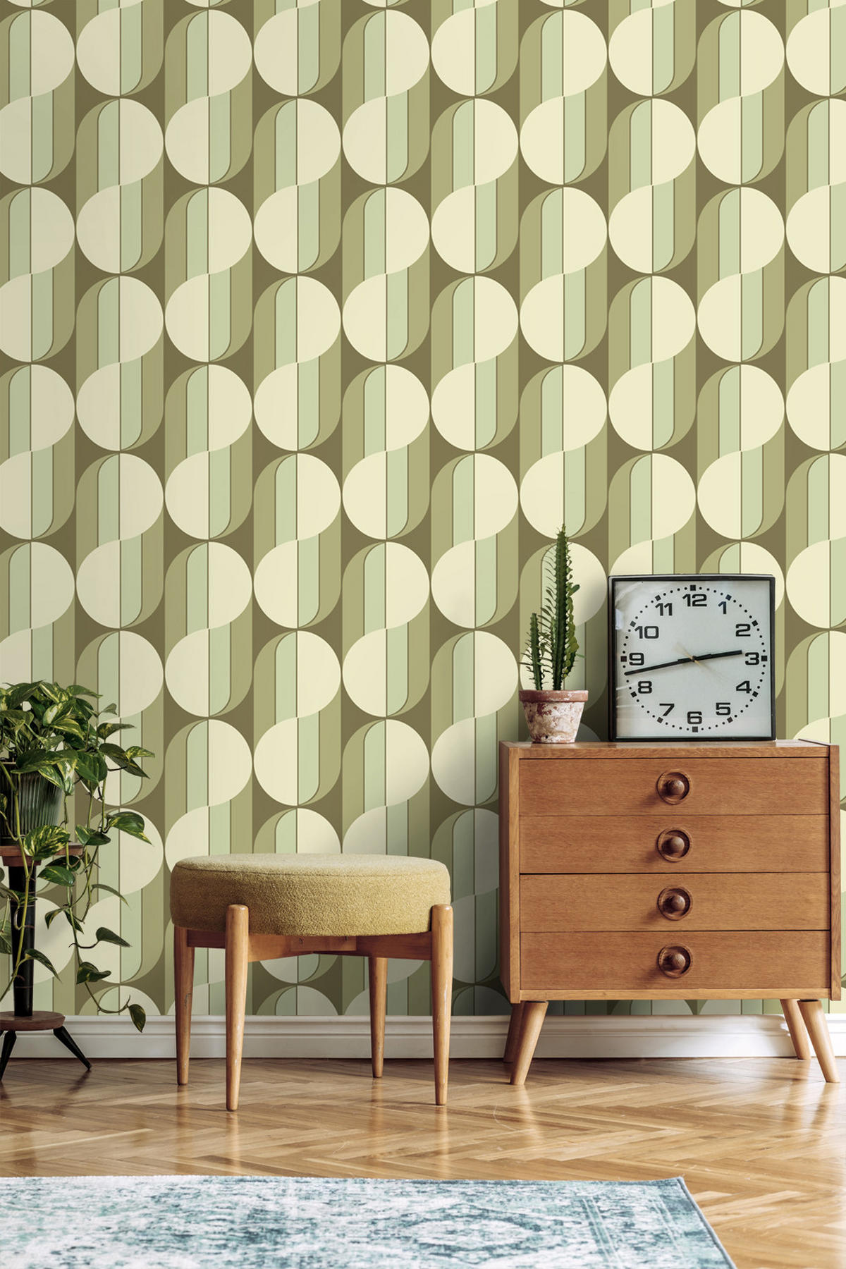 TAPETE Retro-Ornamente 50 x 900 cm - Grün, Papier (50/900cm) - ESTAhome