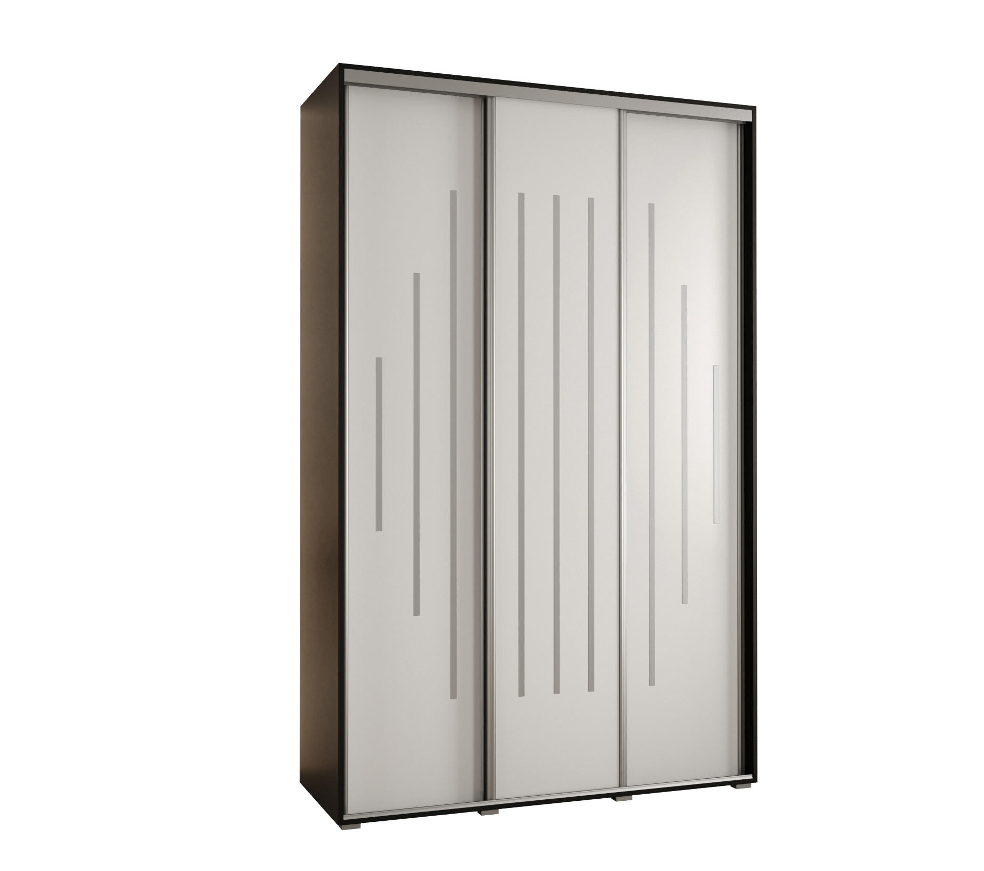 Abiks Möbel Schwebetürenschrank Schwarz, Weiß, Silber 160x235x45 cm