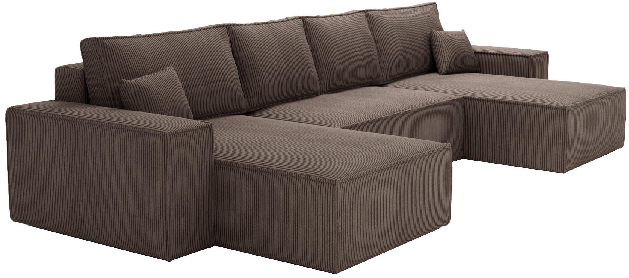 ECKSOFA U 380 cm Bergamo mit Schlaffunktion, Cordstoff, Braun - Braun, Holz (377/189cm) - Emporius