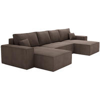 ECKSOFA U 380 cm Bergamo mit Schlaffunktion, Cordstoff, Braun - Braun, Holz (377/189cm) - Emporius