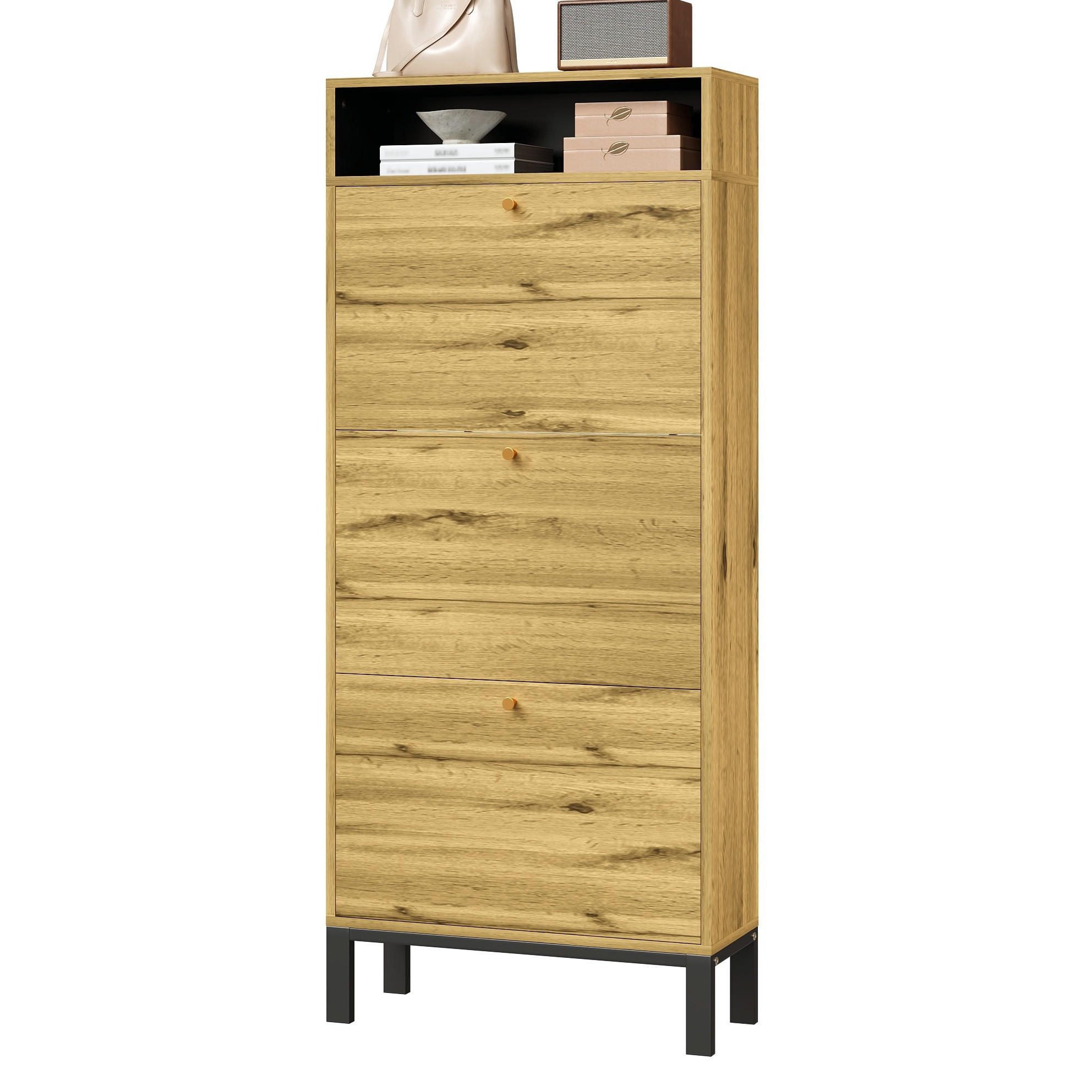 SCHUHSCHRANK 63/24/147 cm mit 3 Klappen in Naturfarbe, schmales Design - Naturfarben, Holzwerkstoff (63/147/24cm) - BEAOK
