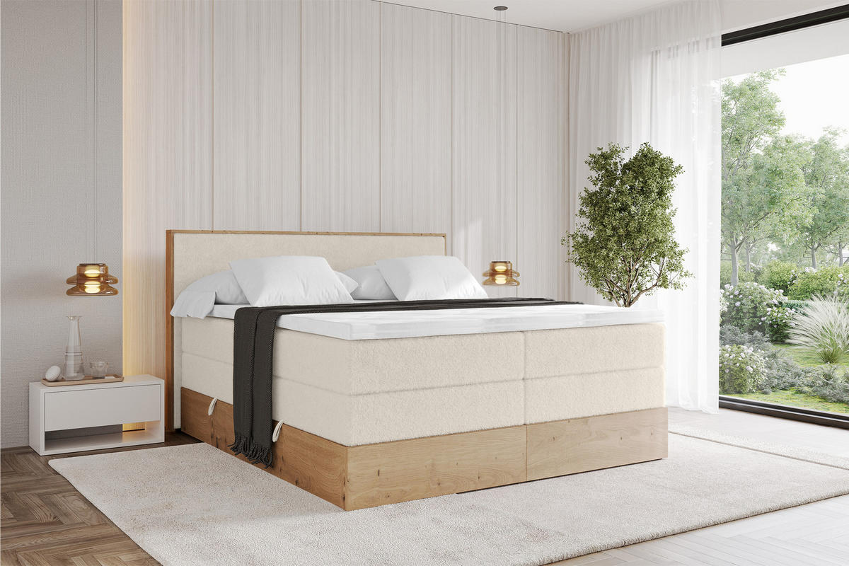 BOXSPRINGBETT LOLLI9 -KING 160x200 - H3/H4 Hellbeige - Sandfarben, Holzwerkstoff (160/200cm) - ALTDECOR