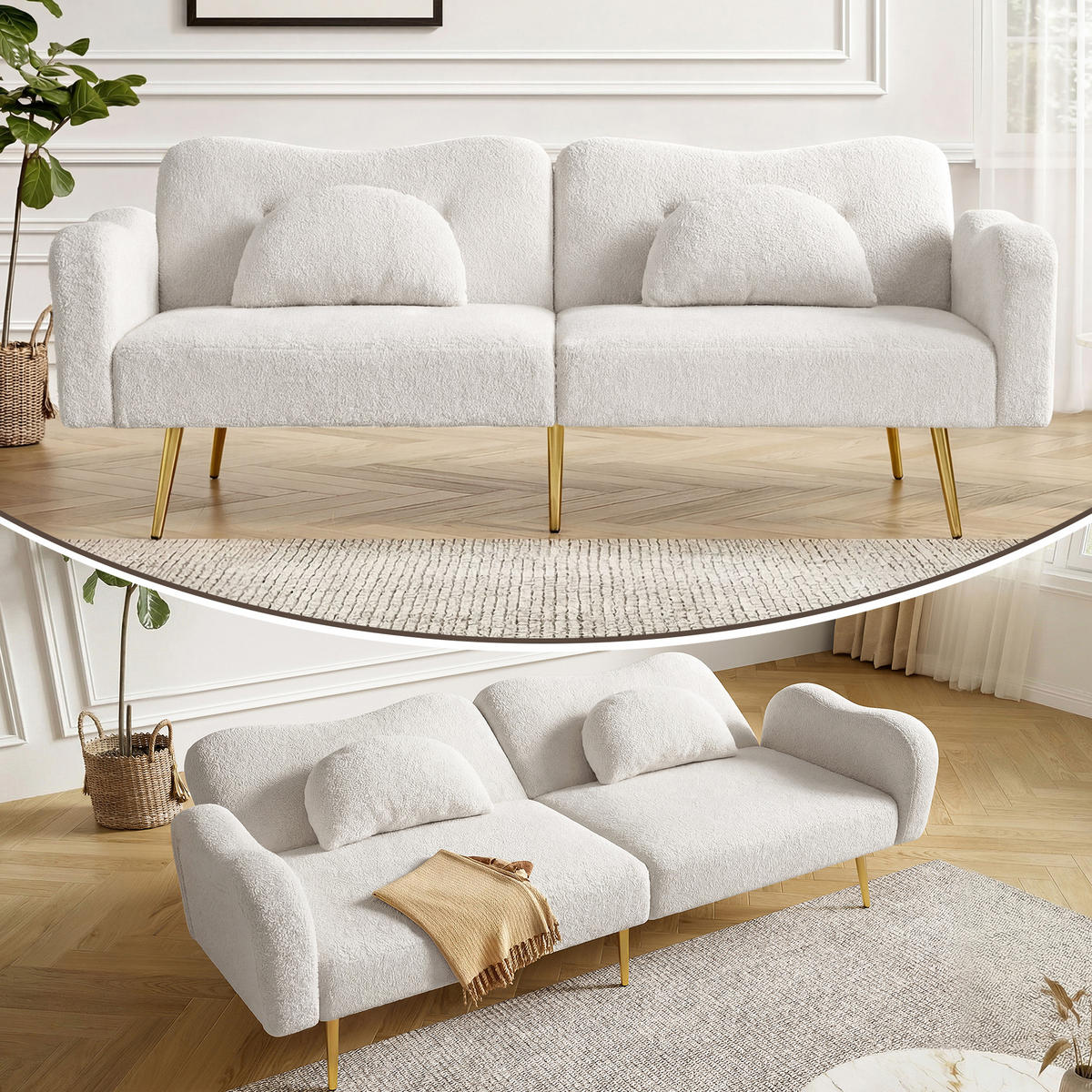 SOFABETT Zweisitzer Wollmischgewebe mit 3-fach verstellbarer Rückenlehne Weiß 175/79/82 cm - Weiß, Textil (79/82/175cm) - Redom