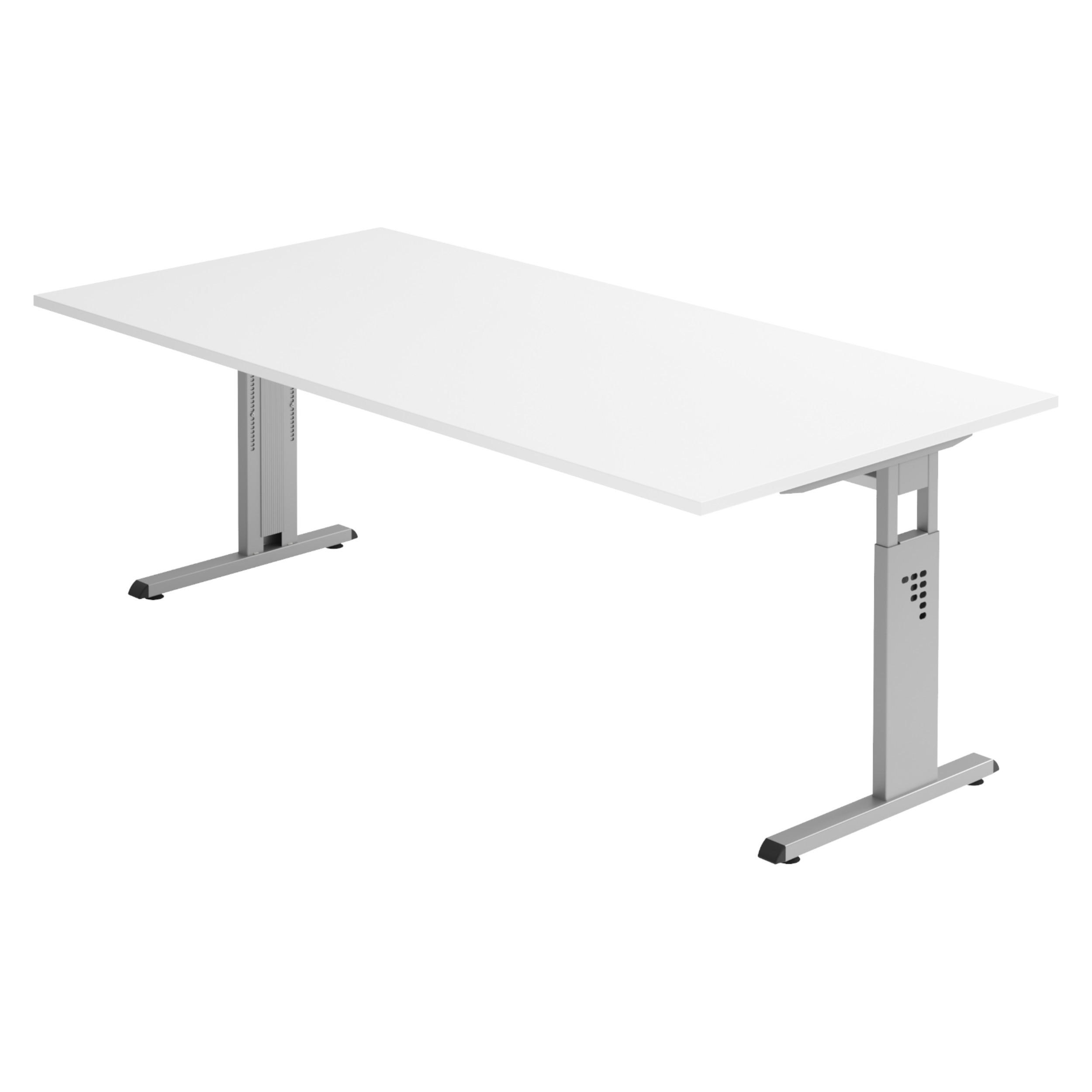 SCHREIBTISCH Serie-O 100/200/74 cm in Weiß/Silberfarben - Silberfarben/Weiß, Holzwerkstoff (100/200/74cm) - bümö
