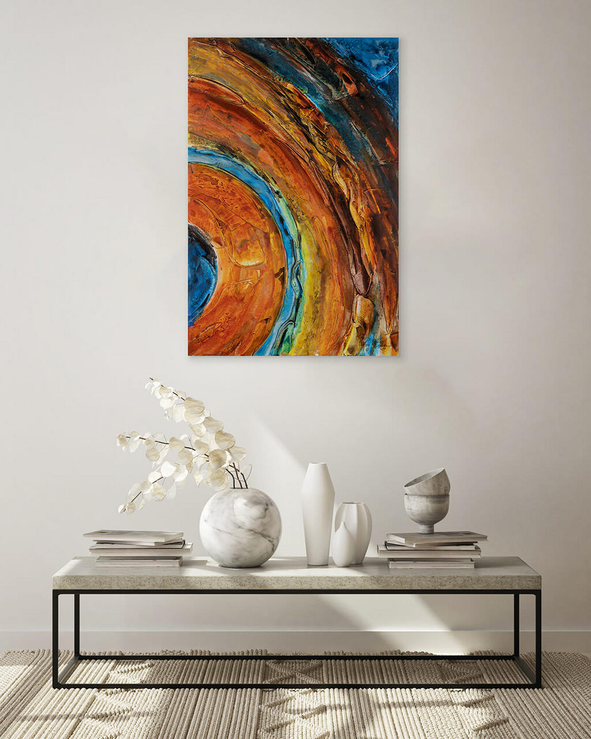 ACRYLBILD HANDGEMALT 60/90 cm - Blau/Kupferfarben, Holz/Textil (60/90cm) - KUNSTLOFT