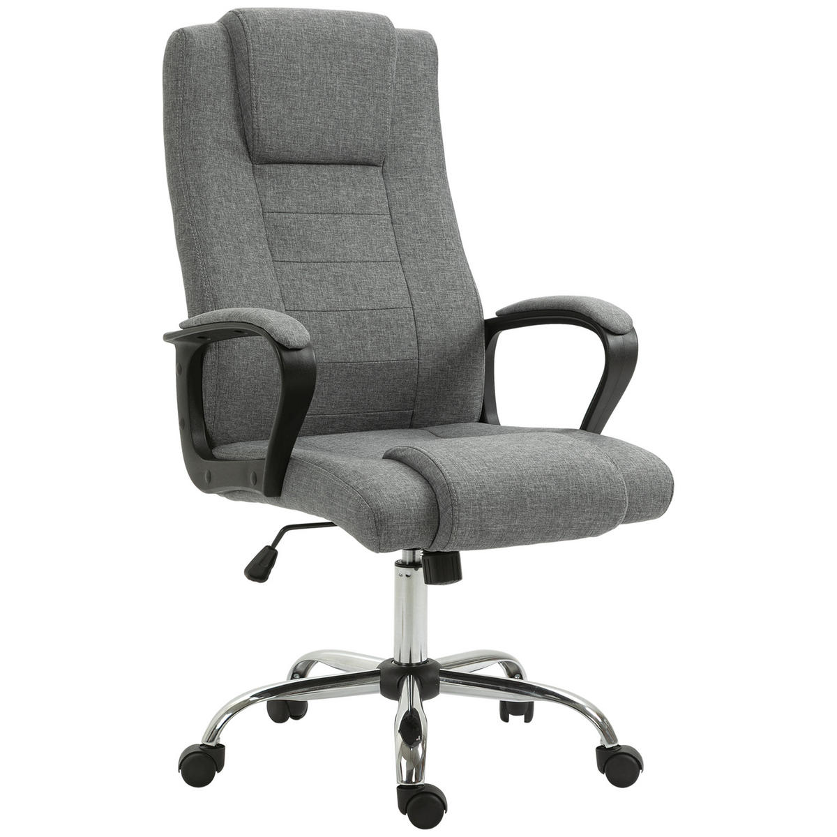 BÜROSTUHL Computerstuhl mit Wippenfunktion höhenverstellbar drehbar Leinen-Touch - Dunkelgrau, Kunststoff (62/119/76cm) - Vinsetto