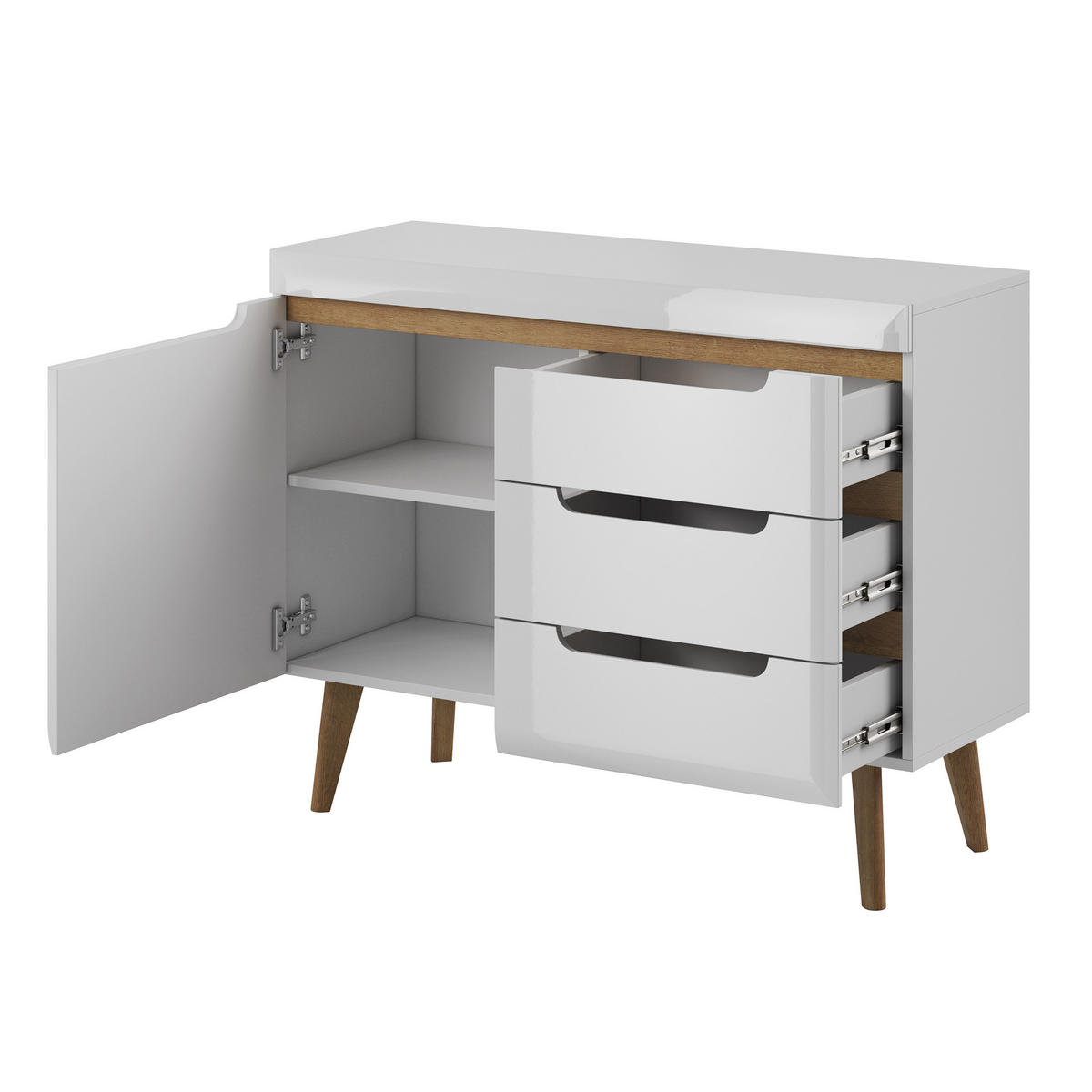 KOMMODE NORDICO 107/83/40 cm mit 3 Schubladen 1 Türen Weiß - Weiß, Holzwerkstoff (107/83/40cm) - MASSENO