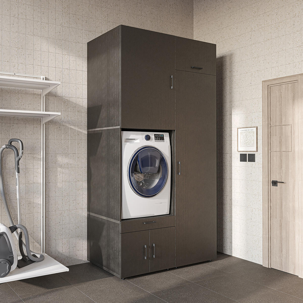 WASCHMASCHINENSCHRANK Serie 3 127cm Breit, 240cm Hoch - Schwarz, Holzwerkstoff (127/240/67cm)
