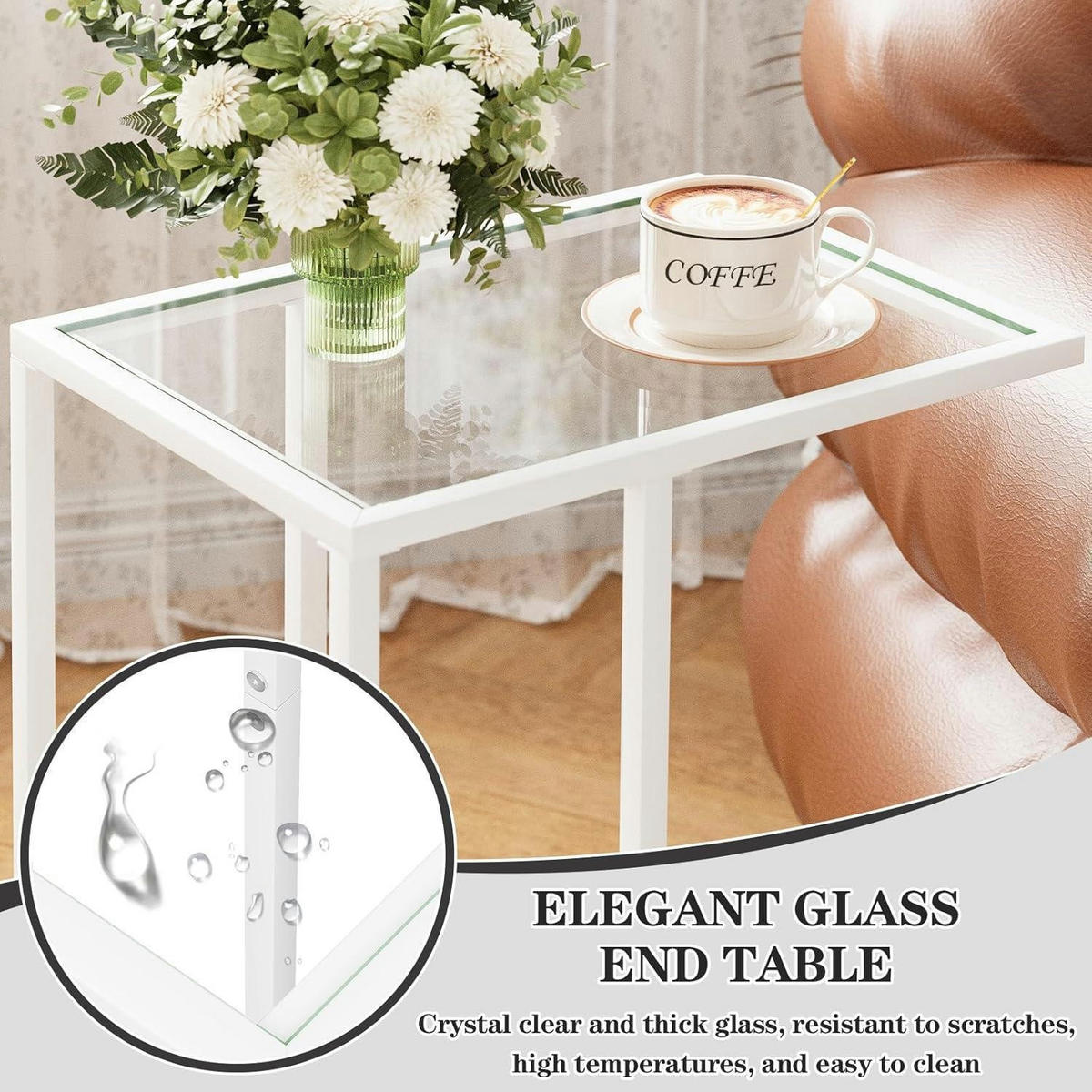 BEISTELLTISCH C-Form Glas Weiß - Weiß, Glas (30/40/60cm)