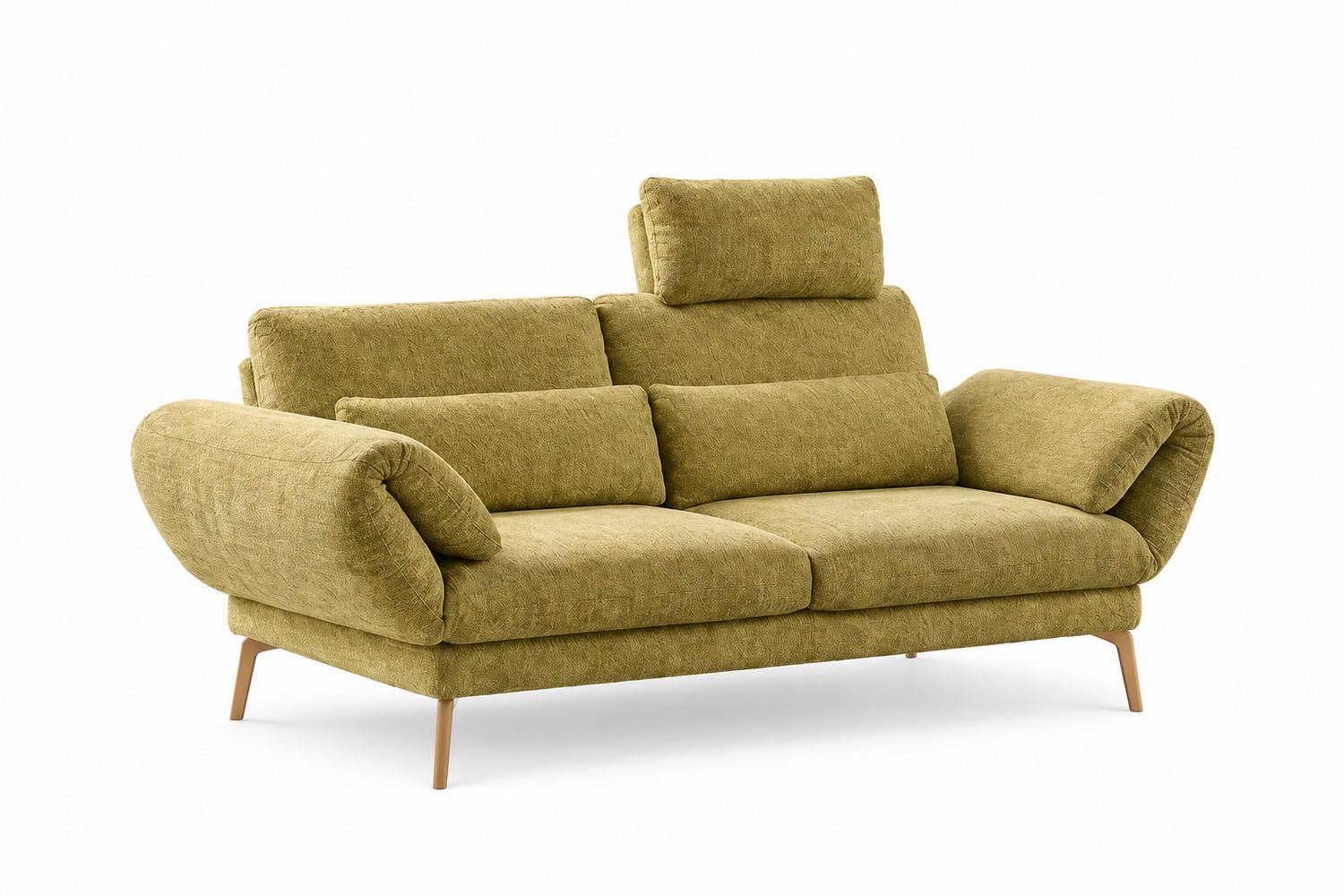 SOFA HOLLY Grün Flachgewebe - Braun/Grün, Textil/Metall (176/90/92cm) - KAWOLA