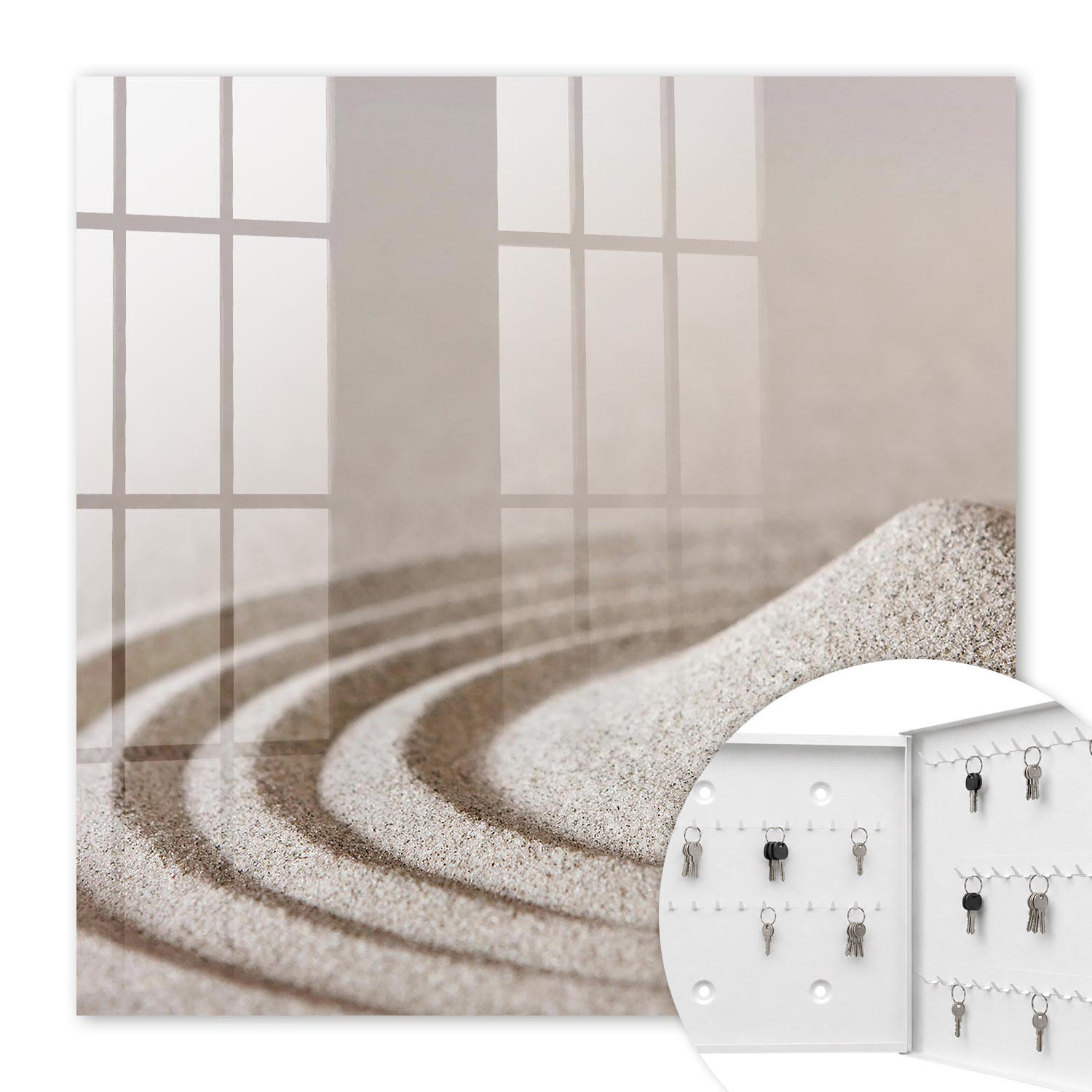 SCHLÜSSELBOX Weiß 30x30 cm – Türöffnung nach rechts - Zen-Garten - Beige, Metall (30/30/5cm) - TULUP