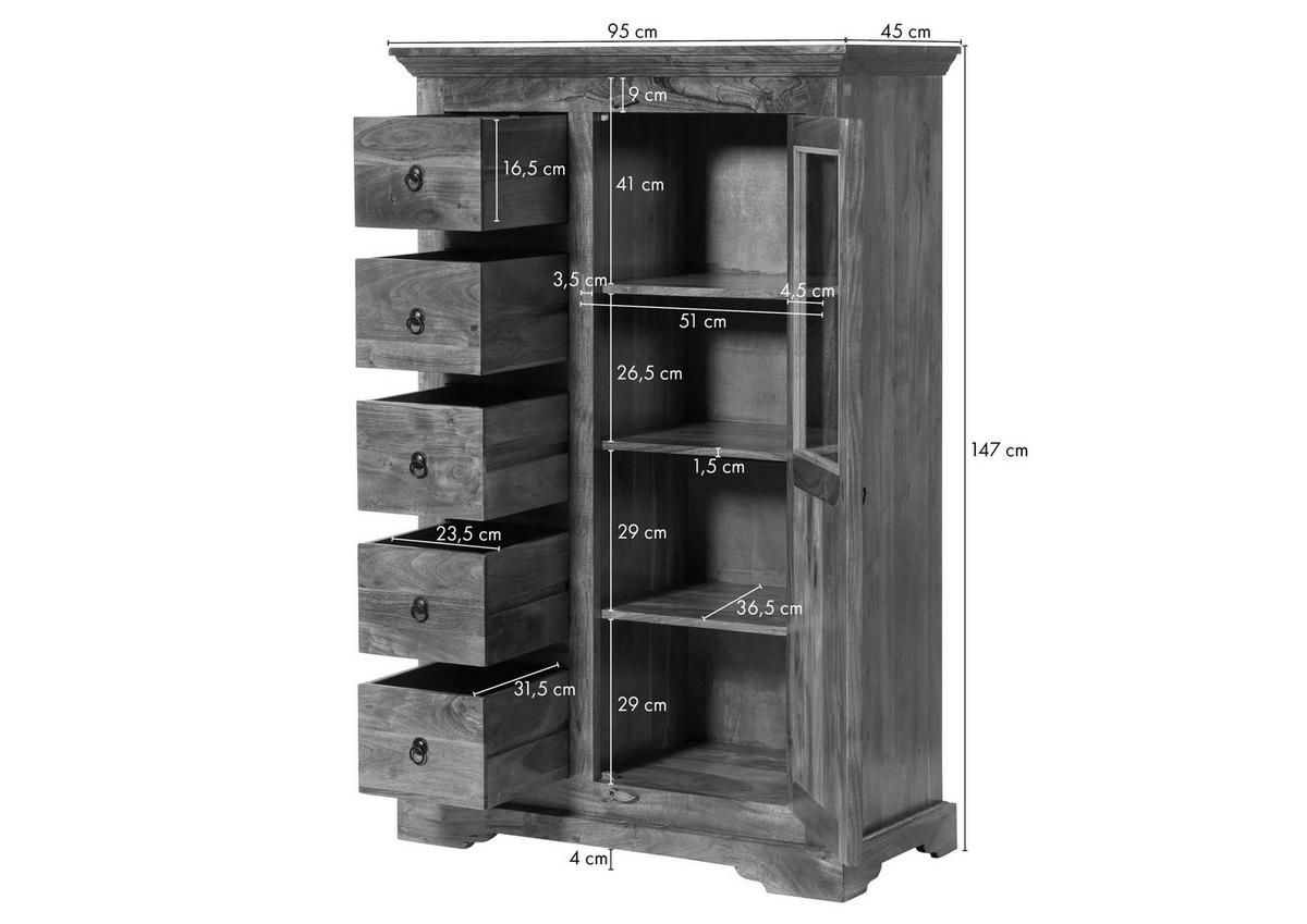 VITRINE Akazie 95x45x147 nougat lackiert OXFORD #417 - Dunkelbraun, Holz (95/147/45cm) - Massivmoebel24