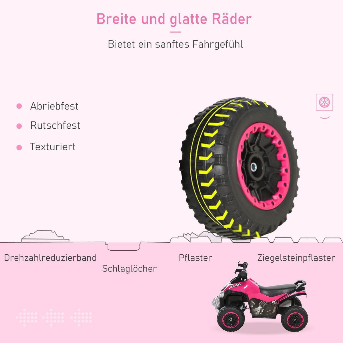 KINDER RUTSCHAUTO, Grün/Rosa/Gelb, PP-Kunststoff+ Stahl - Rosa, Metall (67.5/38/44cm) - HOMCOM