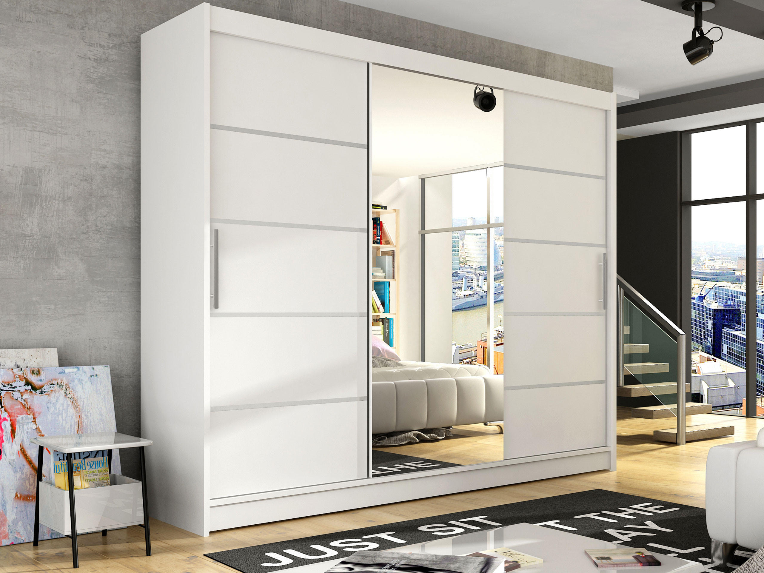 KLEIDERSCHRANK Aston VI - Silberfarben/Weiß, Holzwerkstoff/Kunststoff (250/215/58cm) - MIRJAN24
