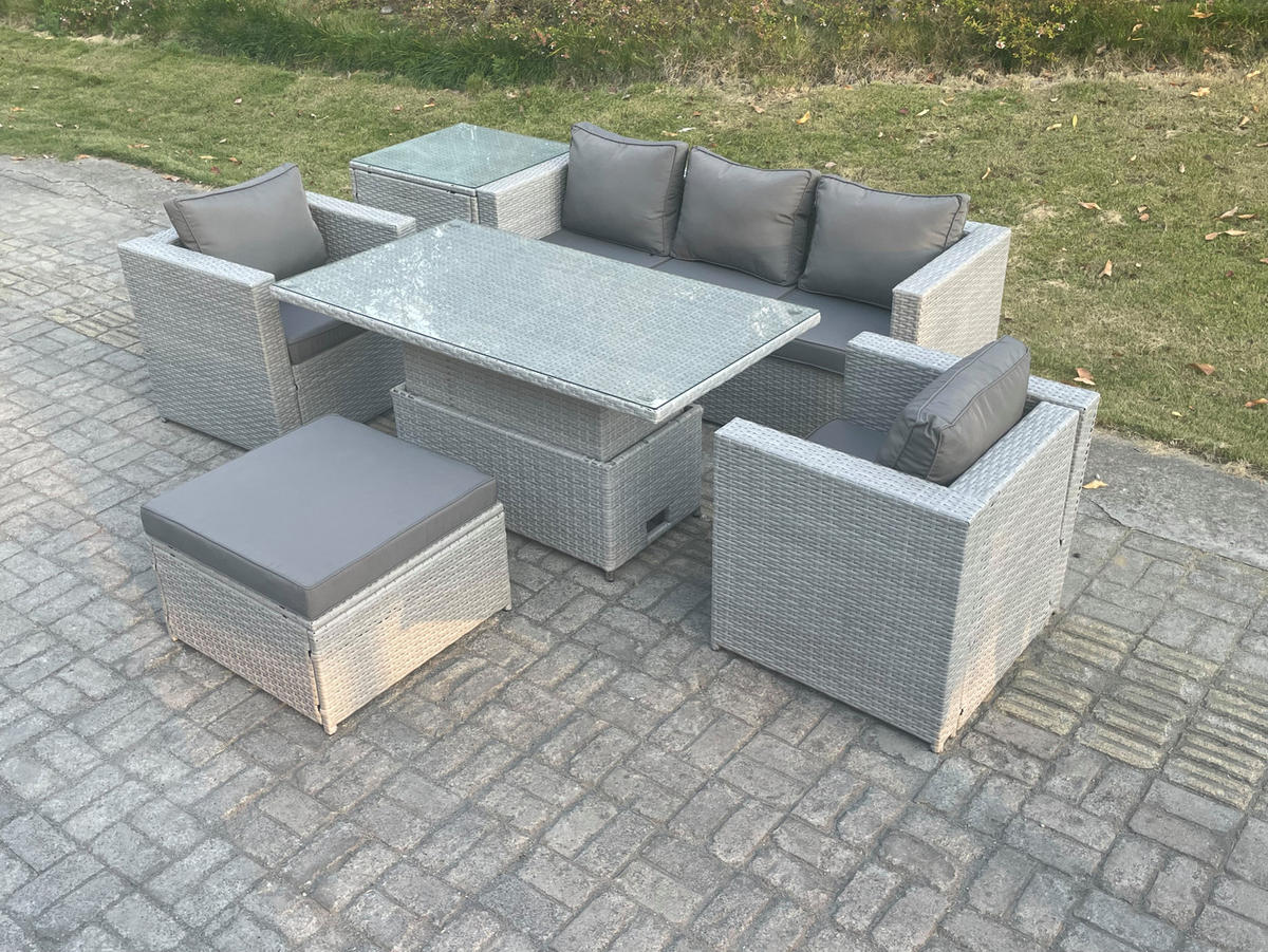 GARTENMÖBEL SET Polyrattan Helles Grau 6-teilige - Hellgrau, Metall - Fimous