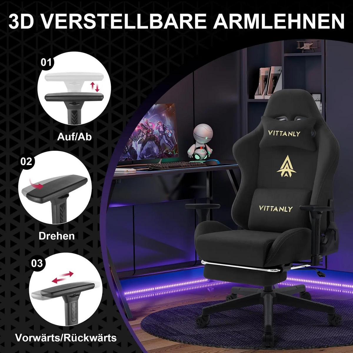 GAMINGSTUHL Ergonomisch Grau - Grau, Textil (40/126/59cm) - Kaket