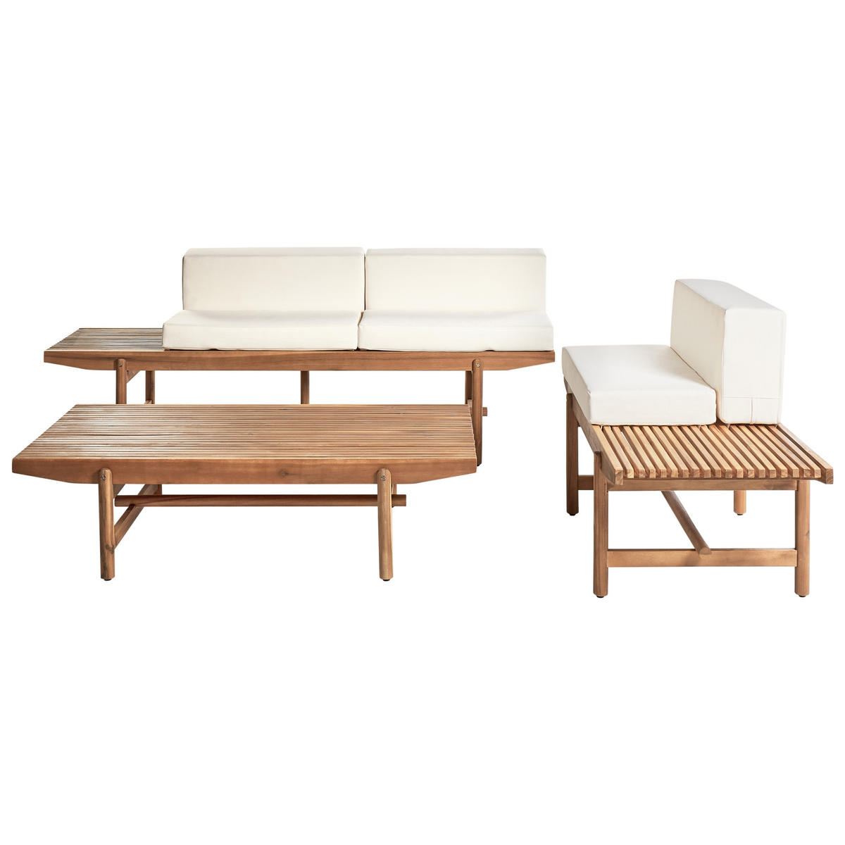 LOUNGE-SET 3-Sitzer Heller Holzfarbton Giaveno - Hellbraun/Weiß, Holz - Beliani