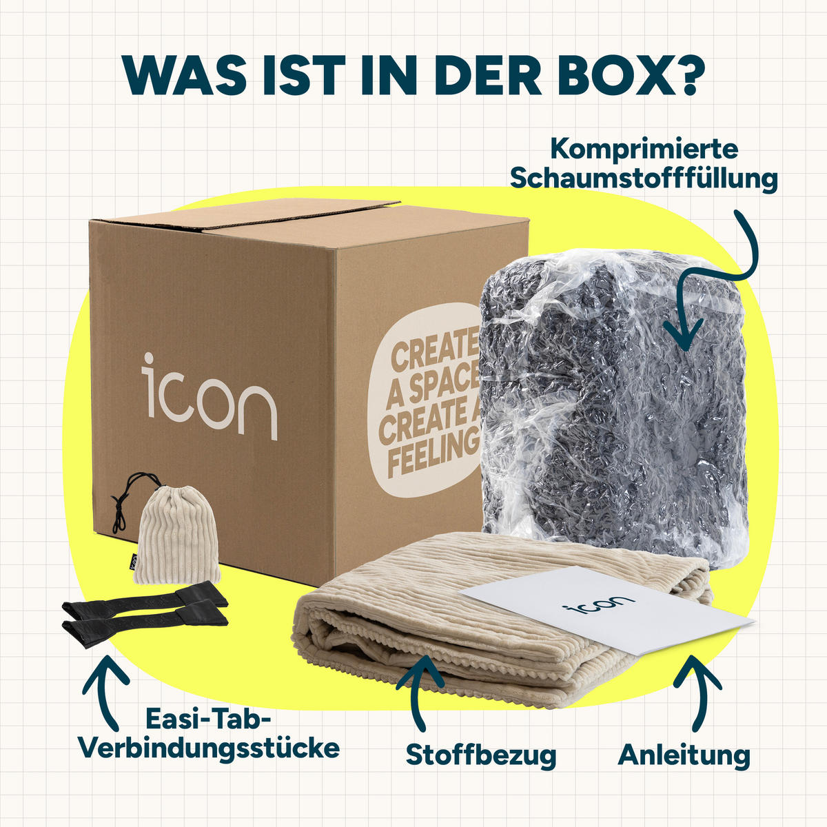 SITZSACK-SOFA 4-tlg. ZEN: 2 Ecksessel, Sessel, Fußstütze - Beige, Textil (390/68/100cm) - icon