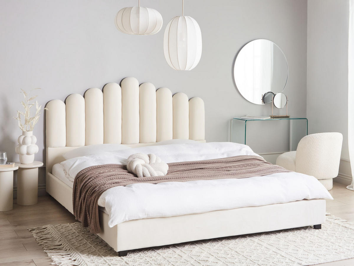 BETT mit Lattenrost 180/200 cm Cremeweiß Vincennes - Schwarz/Weiß, Textil (180/200cm) - Beliani