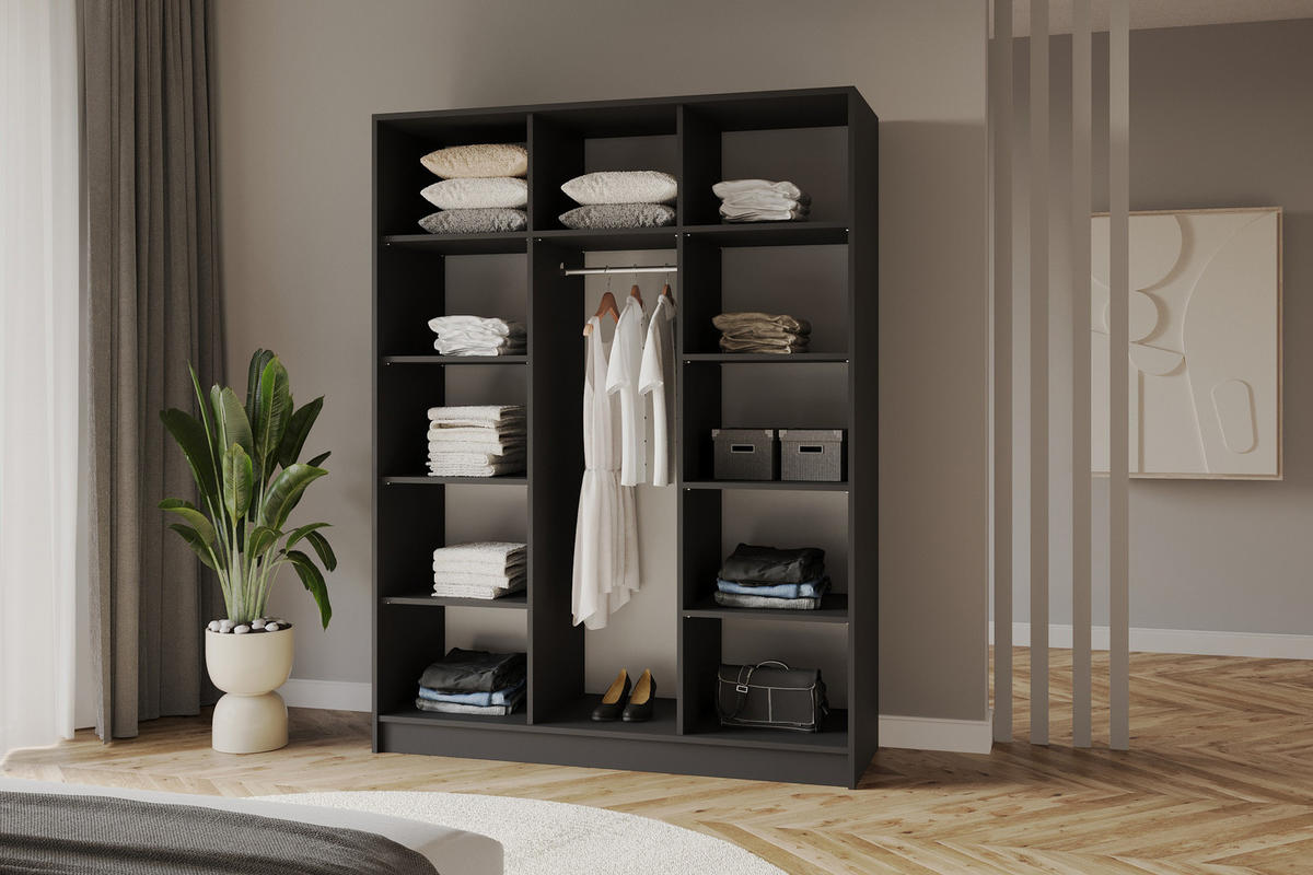 KLEIDERSCHRANK - LUSSO - 150 - Schwarz - Goldfarben/Schwarz, Holzwerkstoff (150/200/51cm) - ALTDECOR