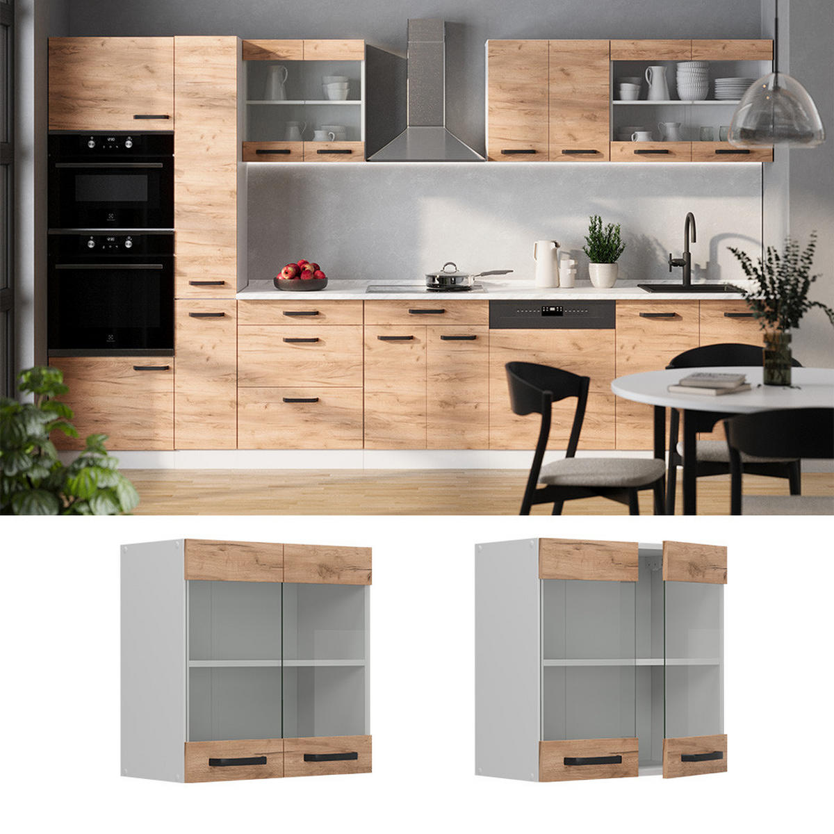 KÜCHENGLASSCHRANK R-Line Goldkraft Eiche 60 cm - Honigeiche/Eiche Wotan, Holzwerkstoff (60/60/31cm) - Vicco