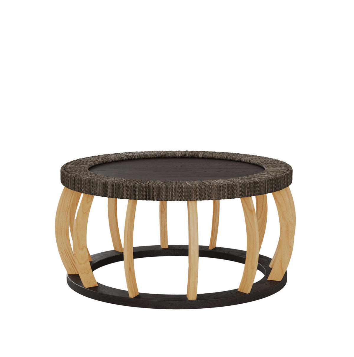 COUCHTISCH 90/90/43 cm schwarzbraun aus Massivholz und MDF mit Rattan-Optik - Schwarz, Holzwerkstoff (90/90/43cm) - OKWISH