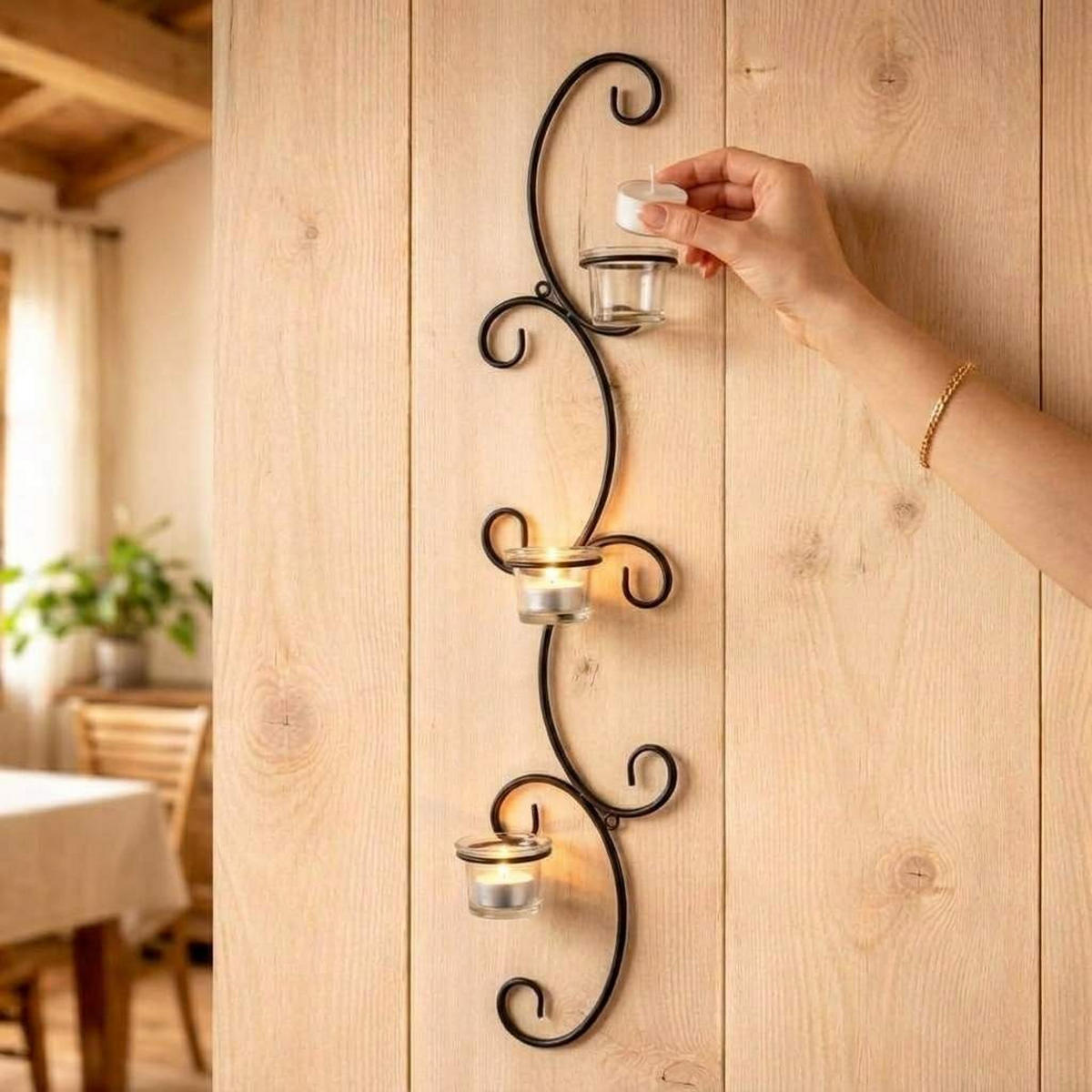 WANDTEELICHTHALTER 3-flammig Metall Schwarz 15/7/68 cm - Schwarz, Metall (68cm) - DanDiBo