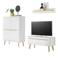 WOHNWAND 3-teilig weiß matt, Eiche, skandinavisch 234 cm, Wohnkombination mit Soft-Close - Eichefarben/Weiß, Eichenholz/Holz (234/170/40cm) - Furn.Design