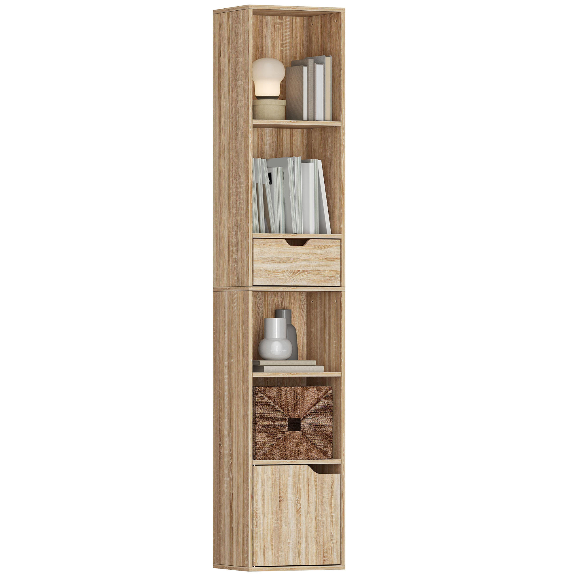 BÜCHERREGAL,4 Ebenen Schrank Schublade 30x24x158cm,holzfarbe - Beige, Holzwerkstoff (30/158/24cm) - Vallsero