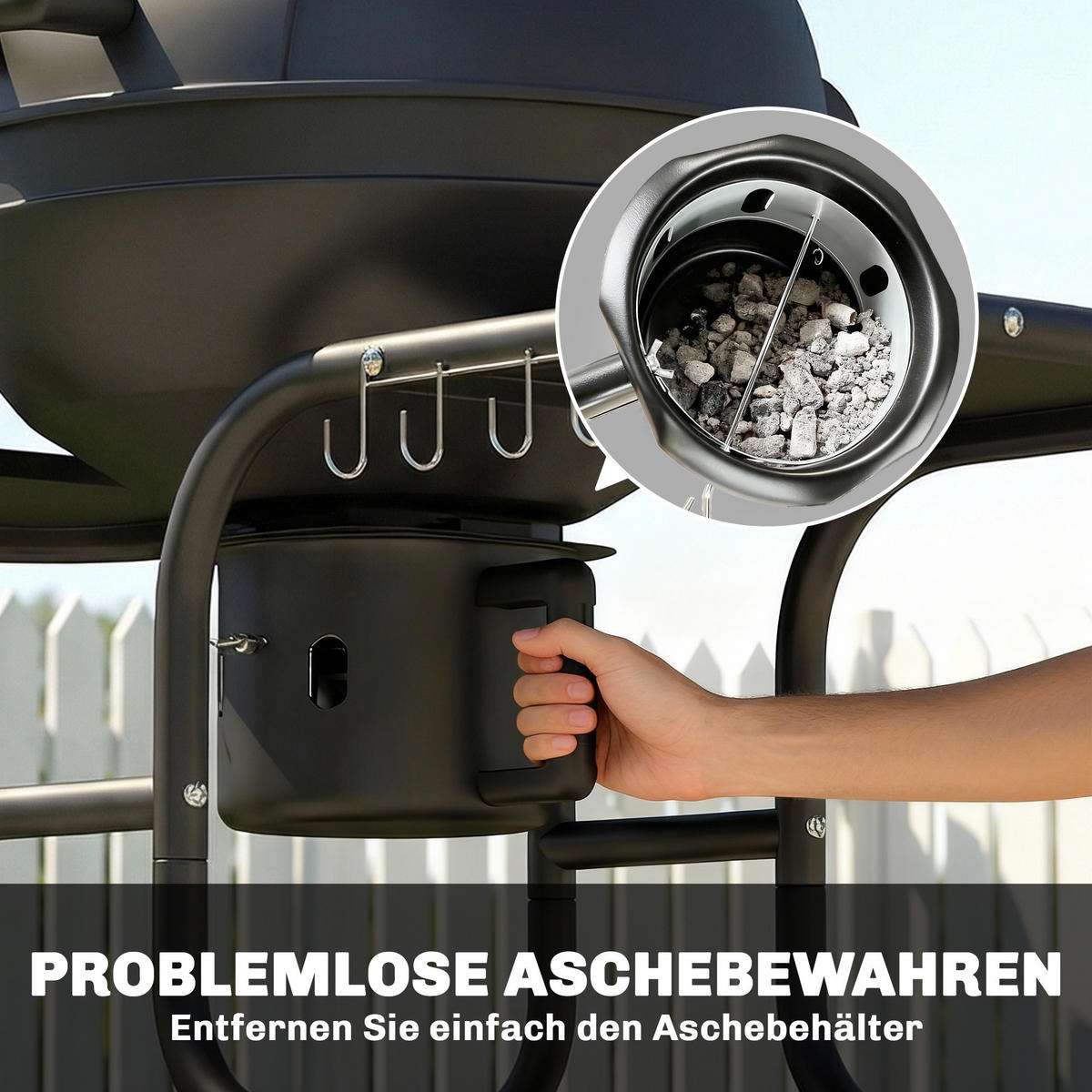 HOLZKOHLEGRILL mit Seitentischen Metall Schwarz - Schwarz, Metall (63.5/106.5/129cm) - Outsunny