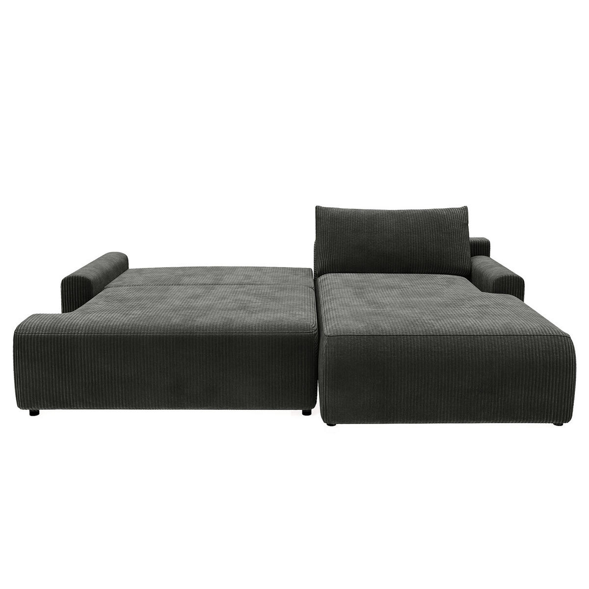 ECKSOFA mit Schlaffunktion - Longchair - Dunkelgrau/Schwarz, Kunststoff/Textil (253/167cm) - home24