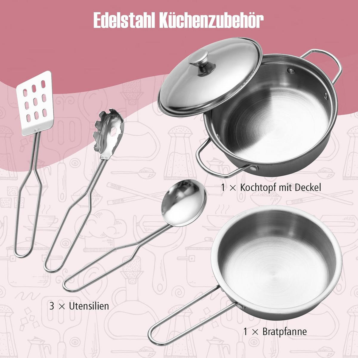 KINDERKÜCHE Pink - Pink, Kunststoff (29/101/71cm) - COSTWAY