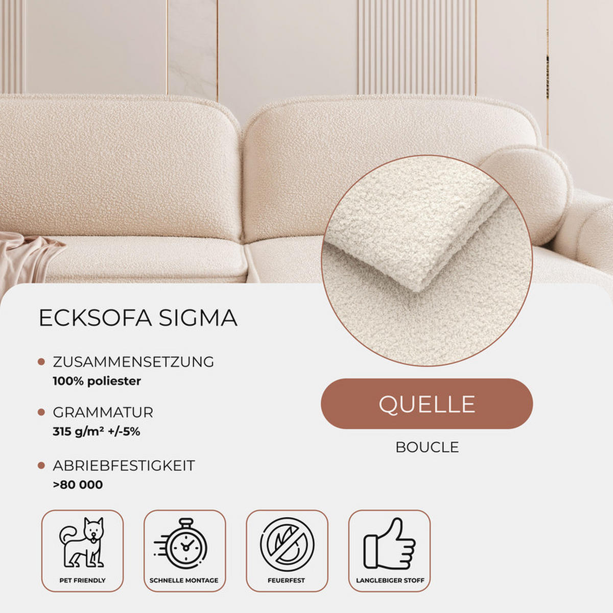 ECKSOFA SIGMA mit Schlaffunktion und Bettkasten, Stoff Creme - Creme, Textil (280/178cm) - Idohome