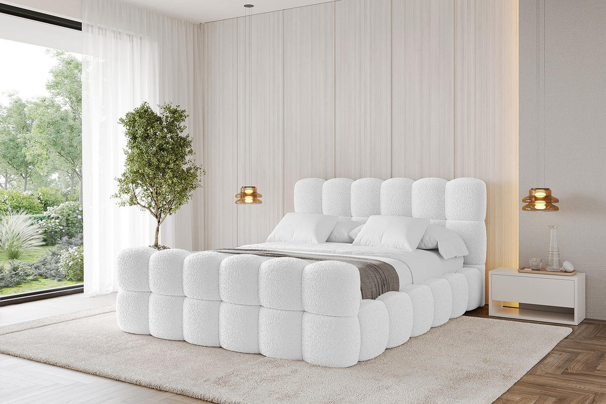 POLSTERBETT mit Bettkasten, Fußteil und Lattenrost, Bett mit Matratze H3/H4 - LEYA-Z 120x200 Weiß - Weiß, Holzwerkstoff/Textil (120/200cm) - ALTDECOR