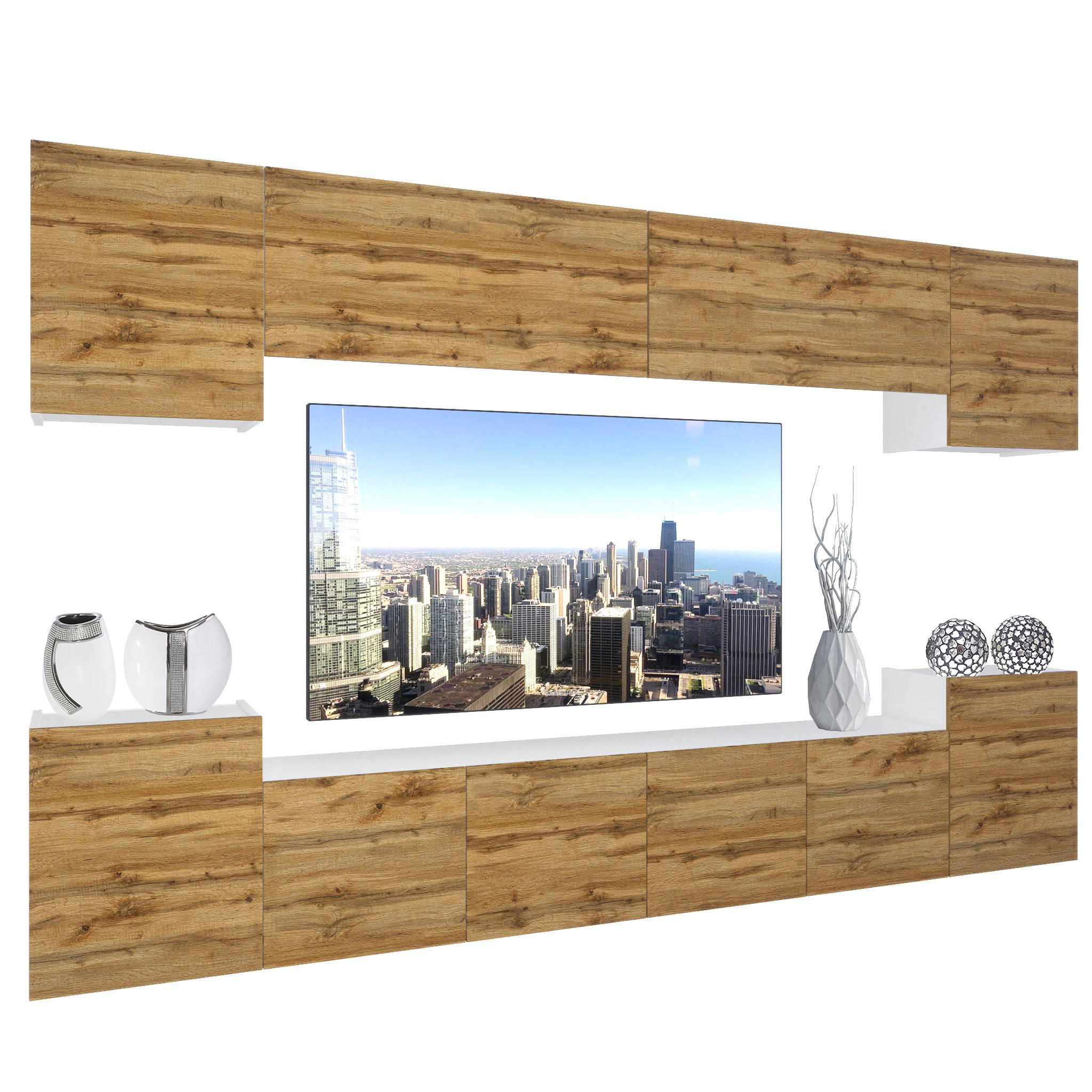 WOHNZIMMERWAND Schrankwand mit LED Wotan-Eiche - Braun, Holz (300/180/36cm) - B BELINI GROUP