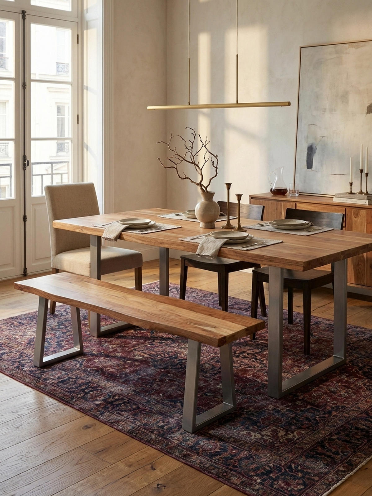 ESSZIMMERBANK Massivholz Metall Baumkante Chromgestell, Akazie 120x40x46 cm - Silberfarben/Braun, Holz/Metall (120/46/40cm) - KADIMA DESIGN