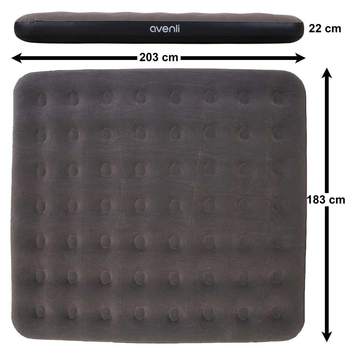 LUFTBETT Luftmatratze Camping CloudCoil grau 203x183x22cm - Grau, Kunststoff (183/203cm) - Avenli