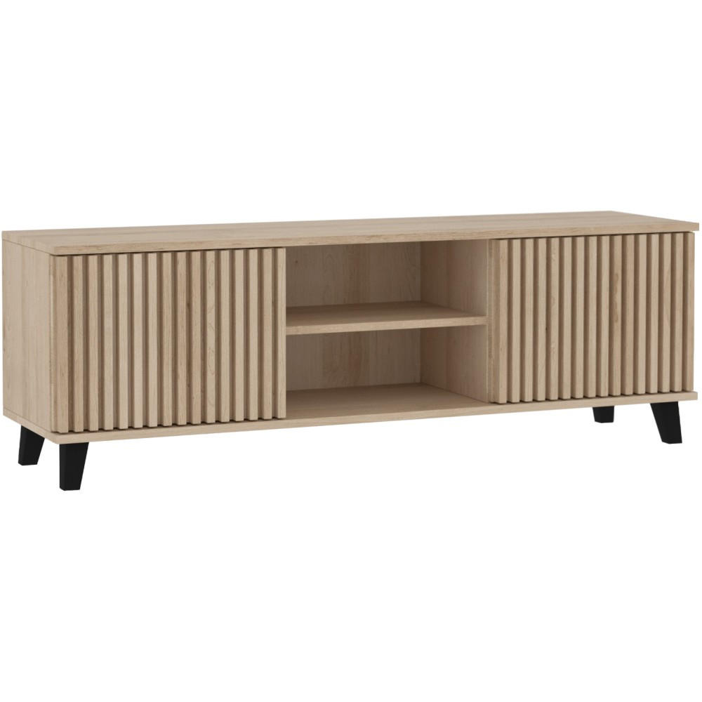 LOWBOARD Home mit 2 Türen und Lamellen, ohne Griffe, eiche Artisan - Schwarz/Eiche Artisan, Holzwerkstoff (150/50/40cm) - Beautysofa