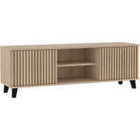 LOWBOARD Home mit 2 Türen und Lamellen, ohne Griffe, eiche Artisan - Schwarz/Eiche Artisan, Holzwerkstoff (150/50/40cm) - Beautysofa