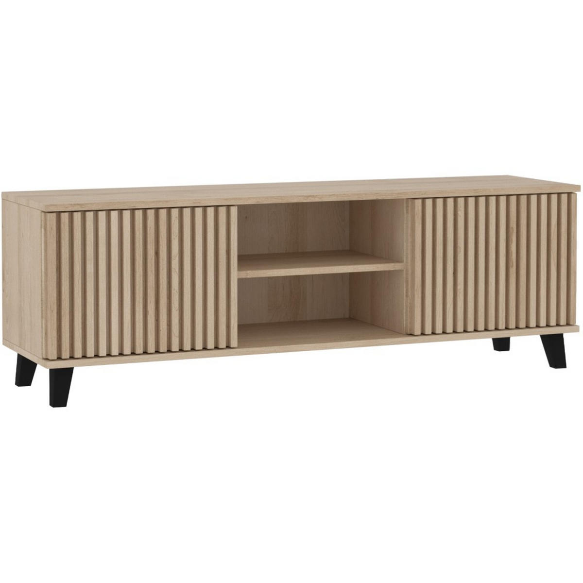 LOWBOARD Home mit 2 Türen und Lamellen, ohne Griffe, eiche Artisan - Schwarz/Eiche Artisan, Holzwerkstoff (150/50/40cm) - Beautysofa