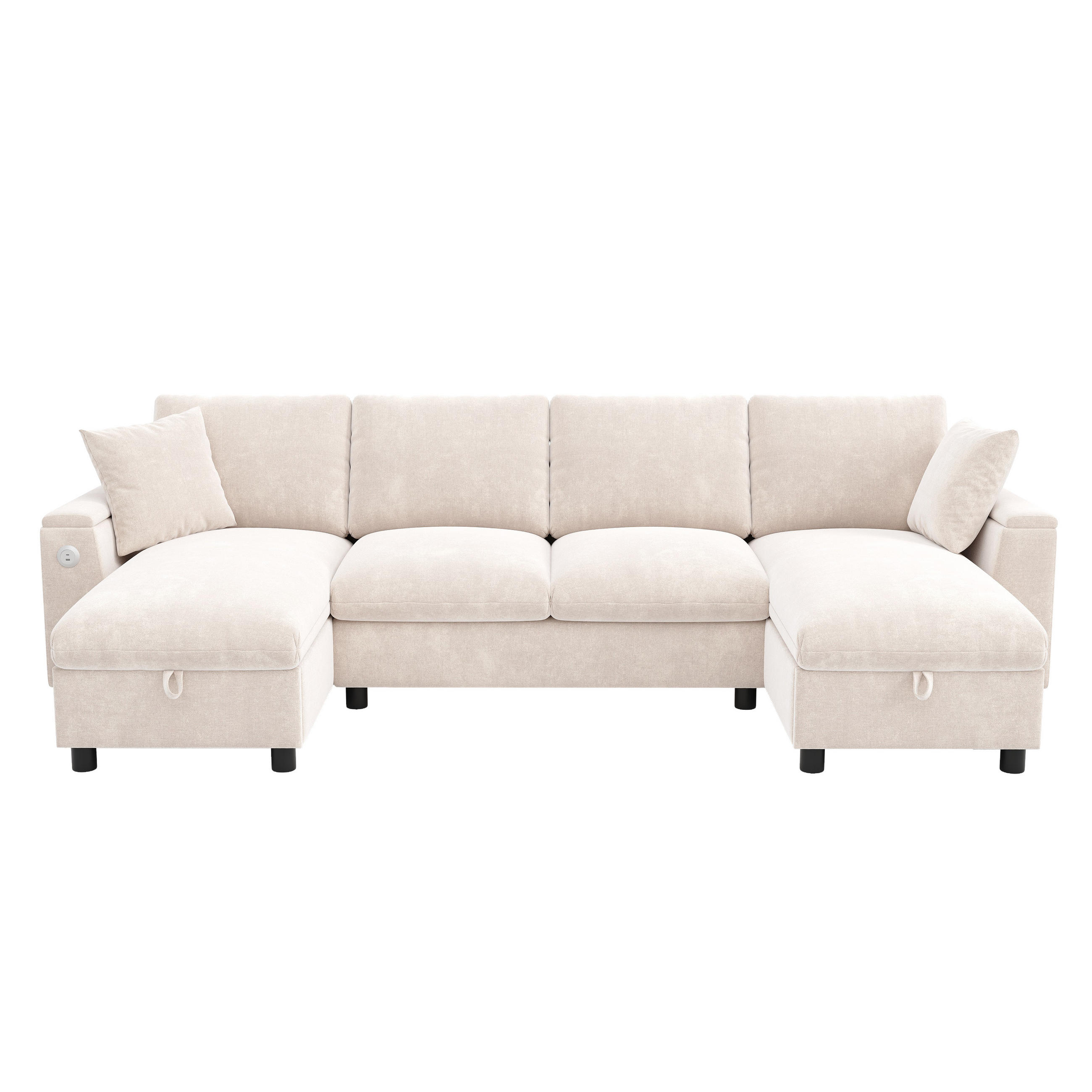 WOHNLANDSCHAFT 284/135/84 cm Beige mit aufklappbarem Stauraum, 1 USB-Anschluss und 1 Type-C-Anschluss - Beige, Textil (135/84/284cm) - Oxeza