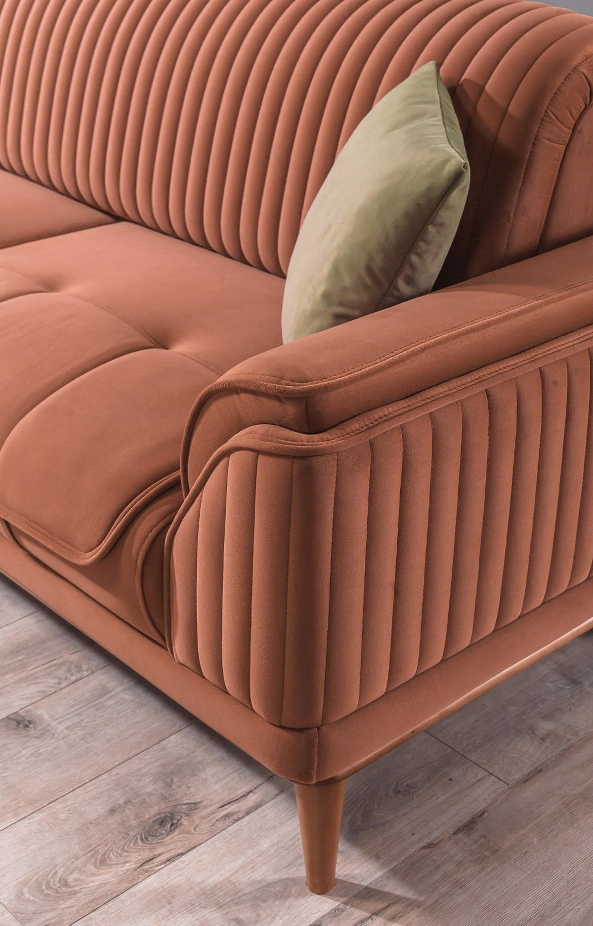 3 Sitzer SOFA Bond Samt Terracotta - Terracotta, Holz/Textil (230/85/100cm) - Villa Möbel