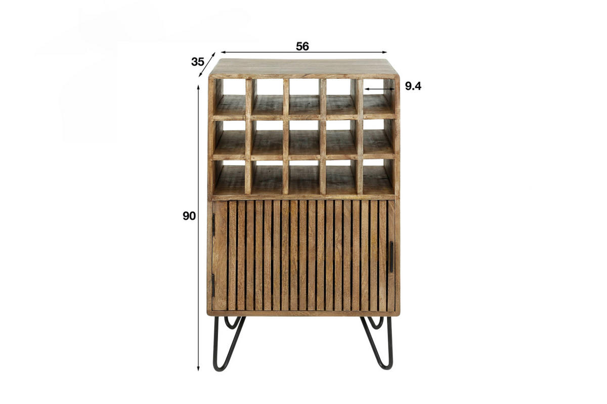 WEINSCHRANK HORTA Braun Holz - Schwarz/Braun, Holz/Metall (56/90/35cm) - KAWOLA