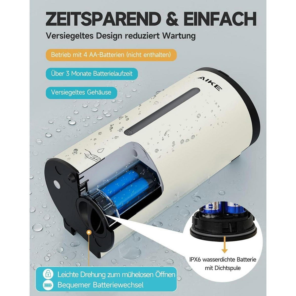 AUTOMATISCHER Seifenspender Wandmontage 750ml Edelstahl Weiß - Weiß, Metall (11/24/13cm)