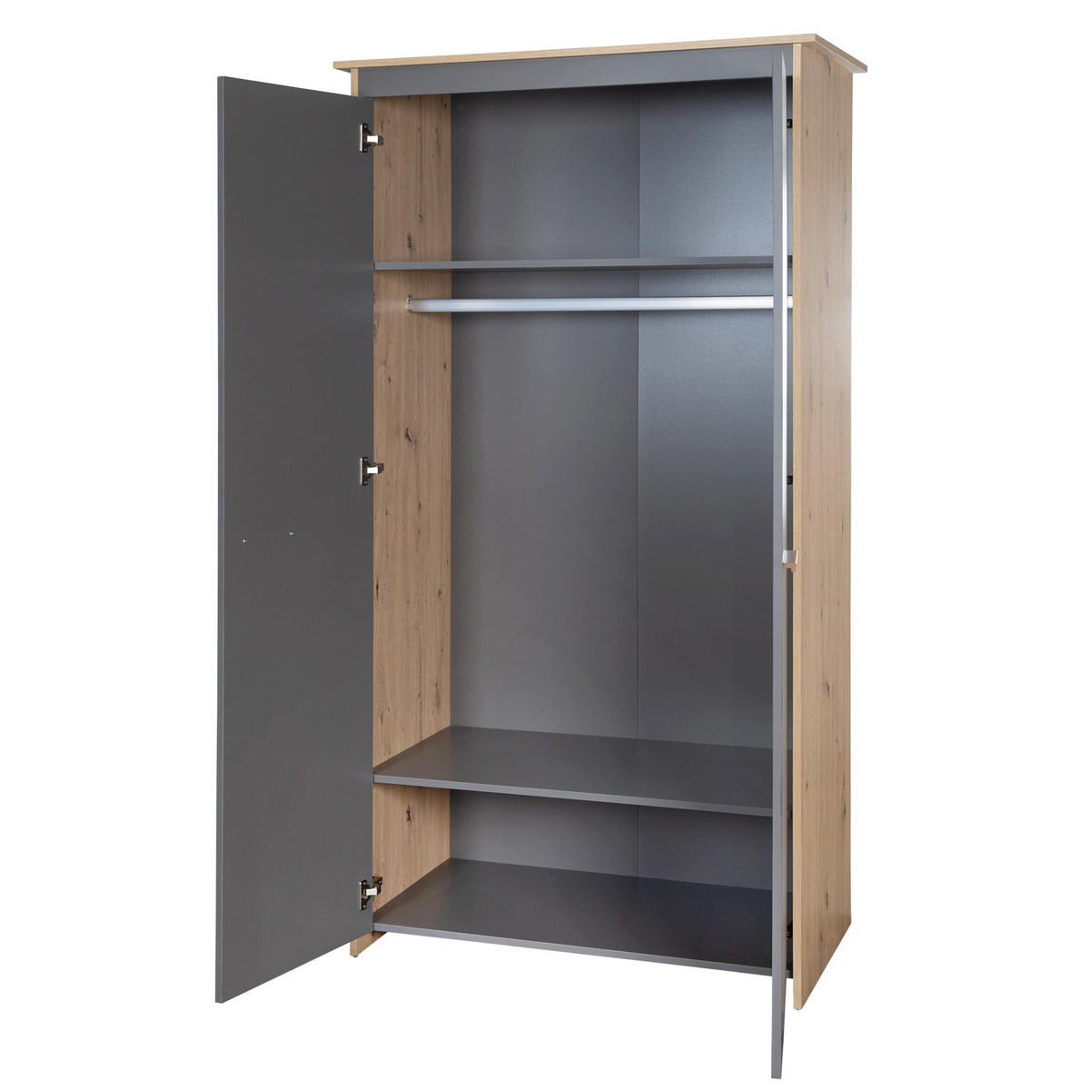 KLEIDERSCHRANK Anna 2-türig - Anthrazit/Sonoma Eiche, Holz/Holzwerkstoff (96/190/50cm) - Roba