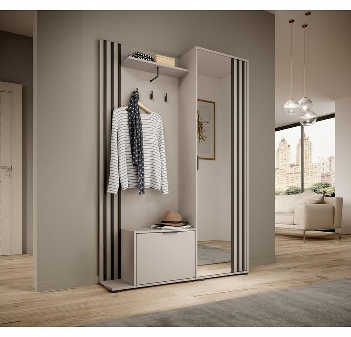 GARDEROBENPANEEL – 192 cm – Nelly – Kaschmir - Kaschmir, Holzwerkstoff (131/192/40cm) - hi-markt